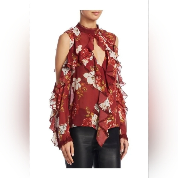 Nicholas Women's Celeste Cold-Shoulder Silk Top - Red - Size S - Picture 2 of 5